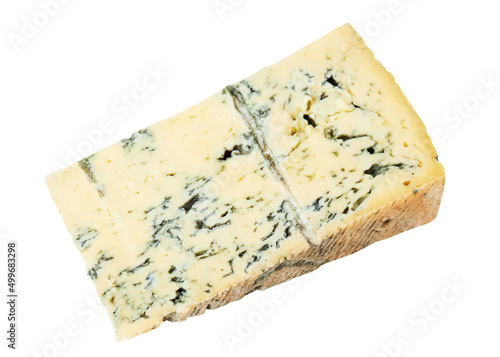 Piece of gorgonzola cheese isolated on white background with clipping path