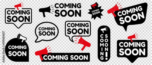 Tela Coming Soon Button Set - Different Vector Illustrations Isolated On Transparent