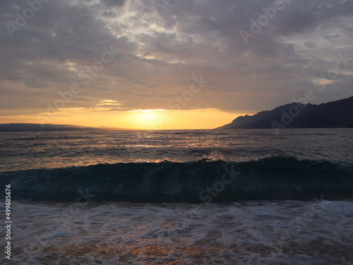 Sunset over a stormy sea on the coast of Croatia  Dalmatia