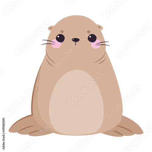 Cute Seal with Beige Fur and Fins Sitting Vector Illustration