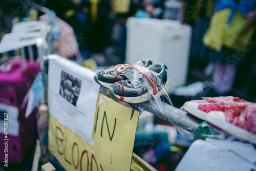 Ukrainian people protest, thousands gather to demand tougher sanctions on Russia from British Government, EU and USA to stop the war in Ukraine photo