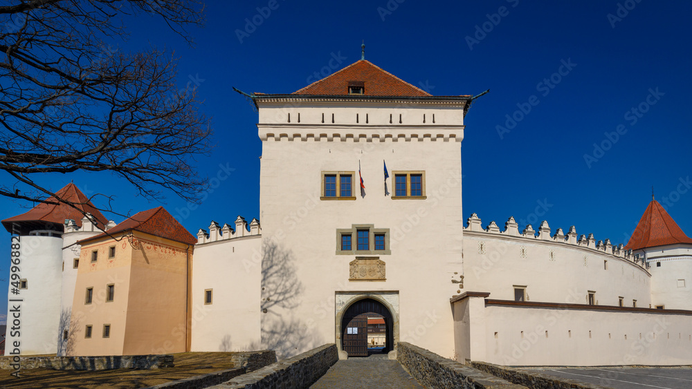 Kezmarok Castle, view of the main entrance gate of the historical landmark of Kezmarok, Slovakia, Europe.