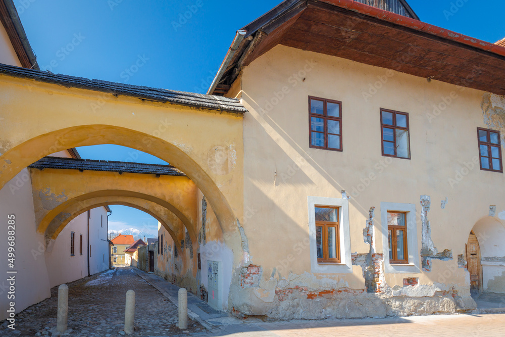 Fototapeta premium Old houses of historic centre in Kezmarok town, Slovakia, Europe.