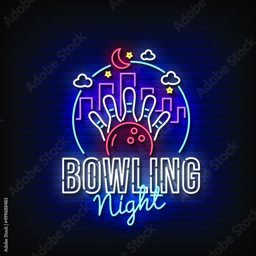 Bowling Night Neon Signs Style Text Vector