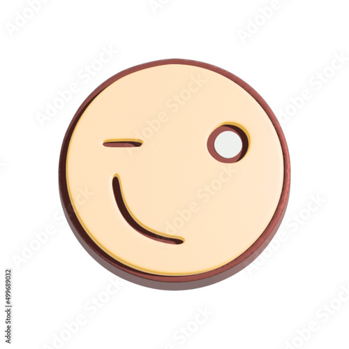 Happy winking smiley face 3d illustration. Cartoon character isolated on white background.