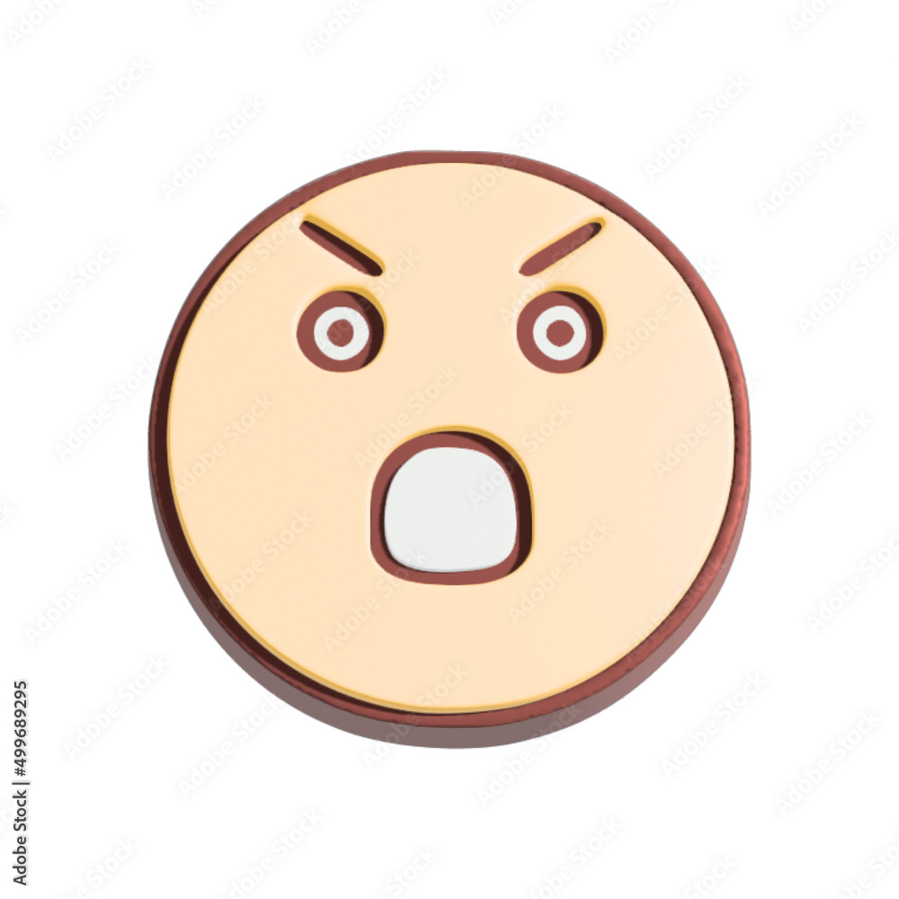 Fototapeta premium Angry smiley face 3d illustration. Cartoon character isolated on white background.
