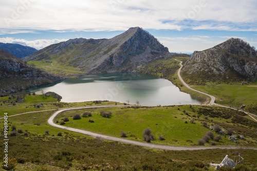 mountain landscape in lakes of Covadonga in Asturias, Spain