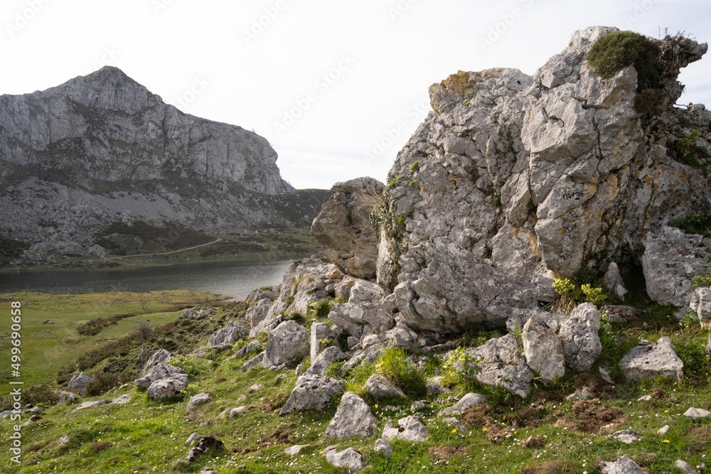 mountain landscape in lakes of Covadonga in Asturias, Spain