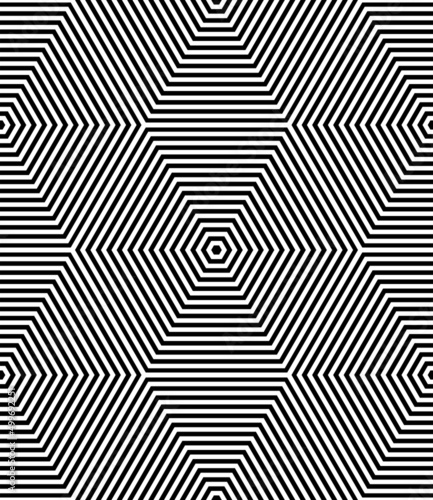 Abstract seamless hexagons and diamonds op art pattern.