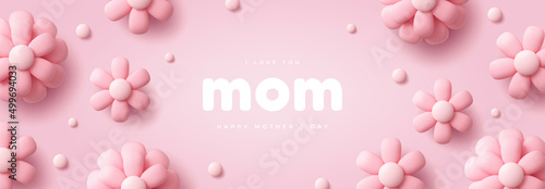 Happy Mother's Day modern banner design. 3d vector illustration.