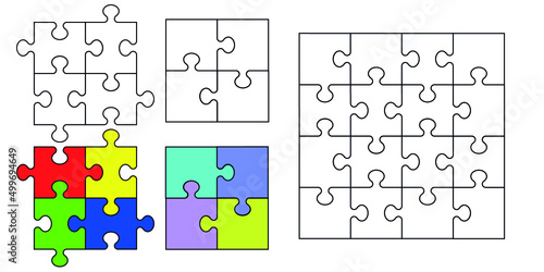 contour from rectangular puzzles, all elements are disassembled and isolated, vector set