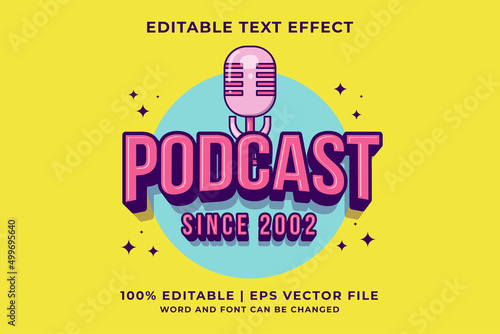 Editable text effect Podcast Logo 3d Cartoon template style premium vector