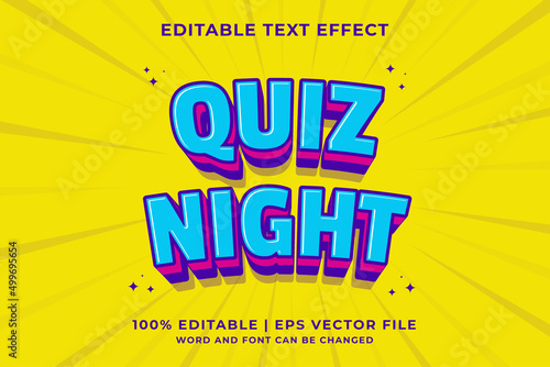 Editable text effect Quiz Night 3d Cartoon template style premium vector