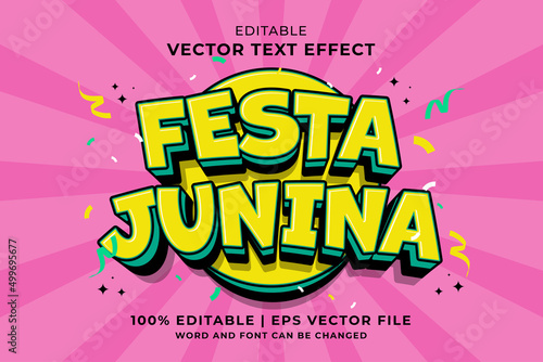 Editable text effect Festa Junina 3d Cartoon template style premium vector