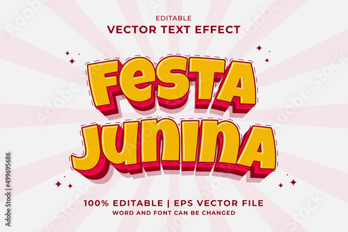 Editable text effect Festa Junina 3d Cartoon template style premium vector