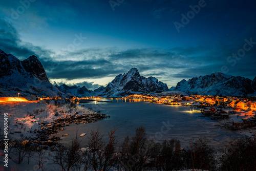 sunset over the lake in reine