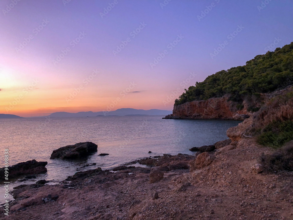 Beautiful sunset at the seaside, Greece