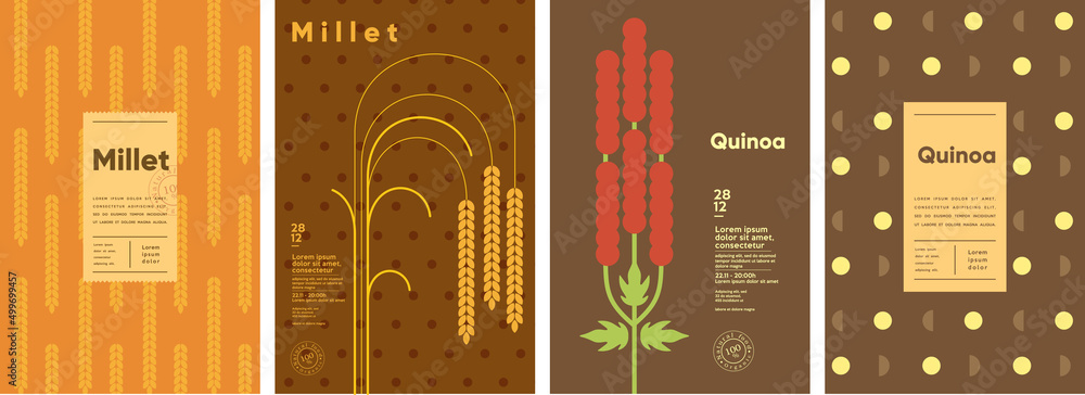 Quinoa. Millet. Set of vector illustrations. Label design, price tag ...