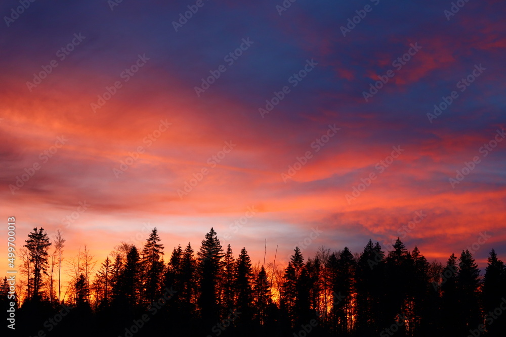 Obraz premium View on a sunset in the department of Jura 