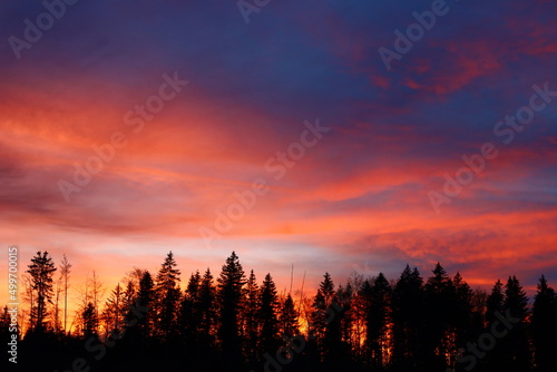 View on a sunset in the department of Jura 