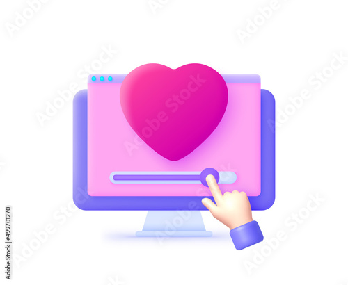 3D feedback heart. Red feedback heart. Vector template. Social media. 3d red infographic. Vector illustration