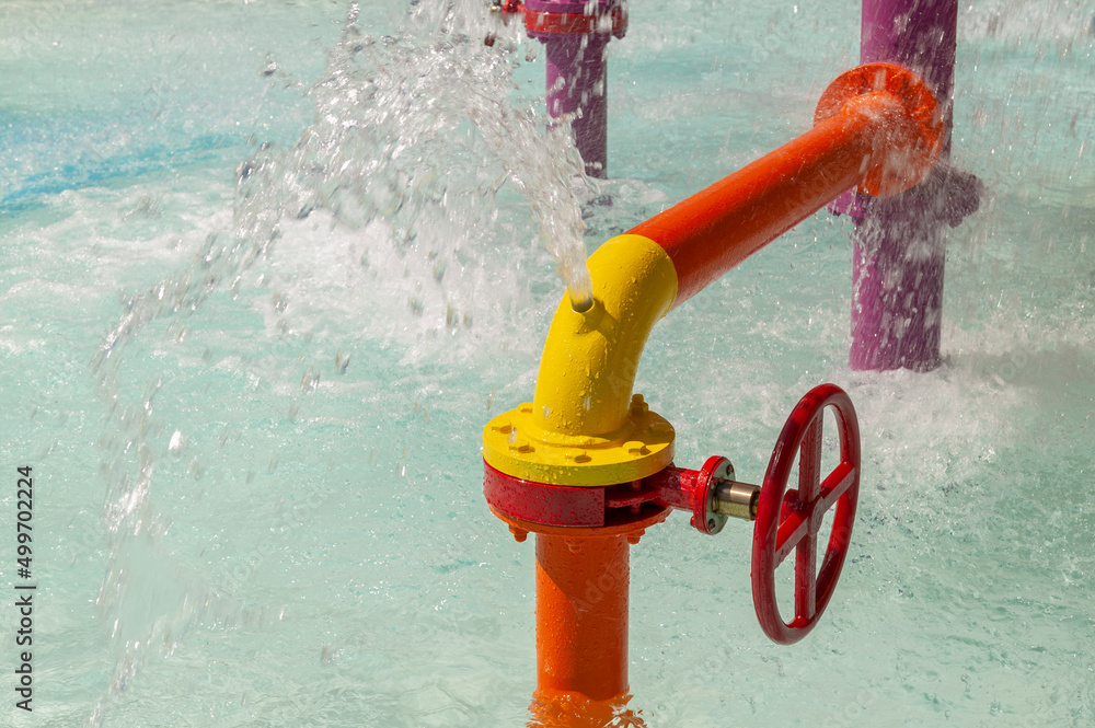 Pipes splashing water in water park, Pembroke Pines, Florida, USA Pipes splashing water in water park, Pembroke Pines, Florida, USA