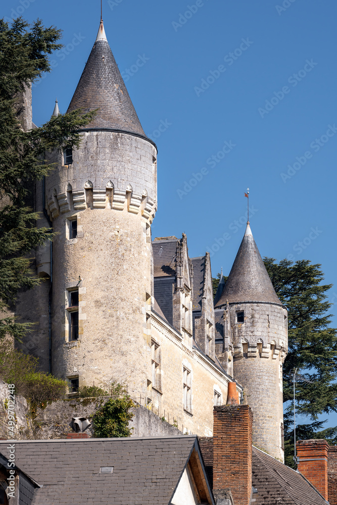 View of the renaissance residence in the castle of Montrésor on a sunny spring afternoon, Touraine, France