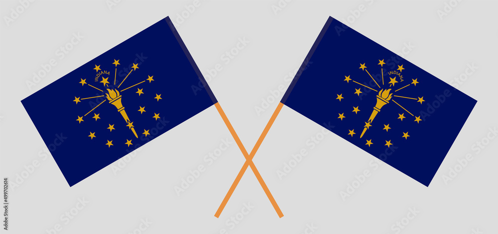 Crossed flags of the State of Indiana. Official colors. Correct proportion Crossed flags of the State of Indiana. Official colors. Correct proportion