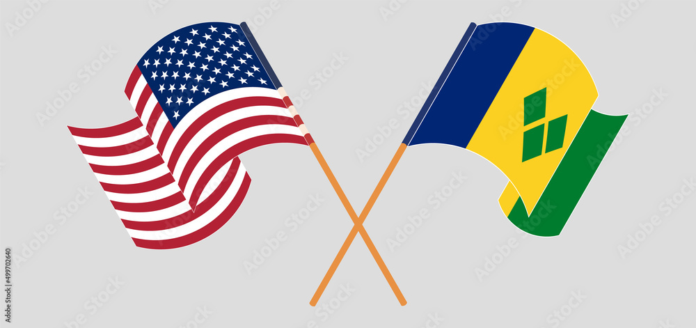 Crossed and waving flags of the USA and Saint Vincent and the Grenadines Crossed and waving flags of the USA and Saint Vincent and the Grenadines