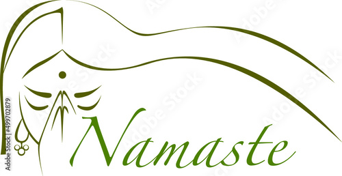Illustration of indian woman with joined hands praying with the text namaste (ID: 499702879)