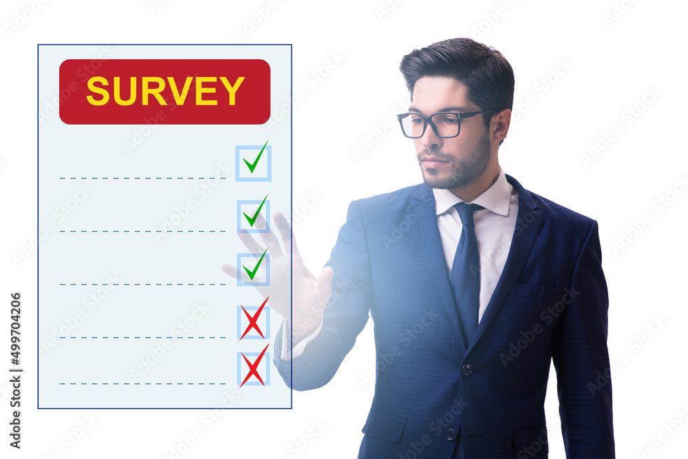 Businessman pressing buttons on virtual accident report Businessman pressing buttons on virtual accident report