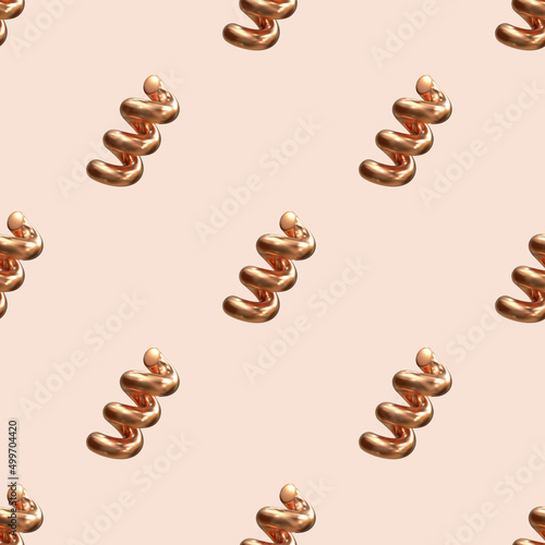Golden spiral like pasta vector seamless pattern. Abstract luxury jewelry helix on the light background