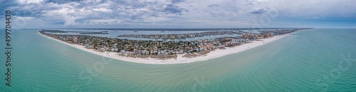 Fotografie, Obraz Drone panorama over Clearwater beach in Florida at daytime with cloudy skies
