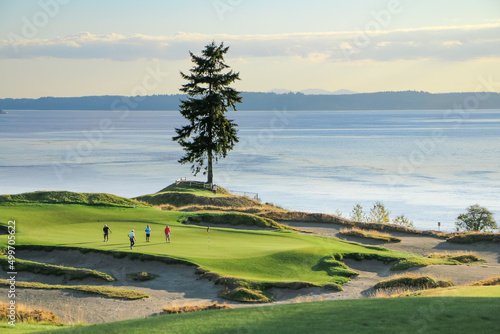 group of friends golfing at chambers bay