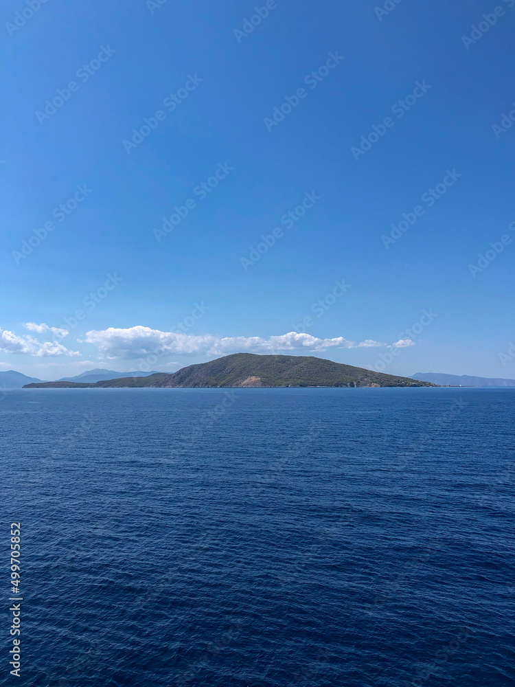 Summer Travel Vacation. View On Beautiful Beach On Greece Shore.