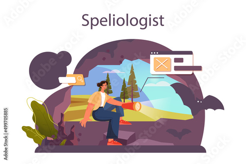 Speleologist concept. Scientst exploring deep cave with special