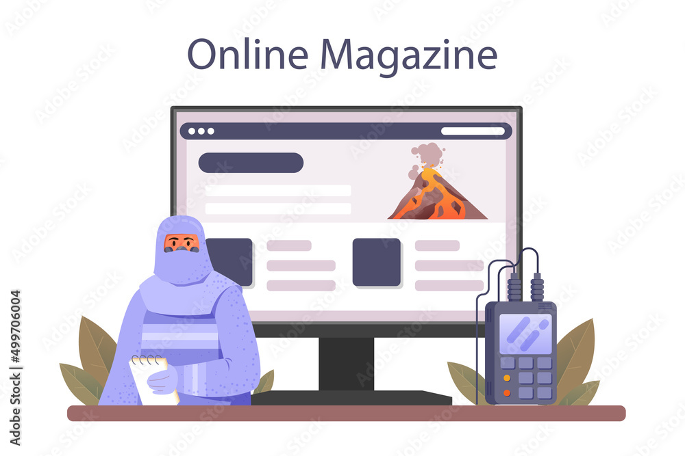 Volcanologist online service or platform. Geologist studying the processes Volcanologist online service or platform. Geologist studying the processes