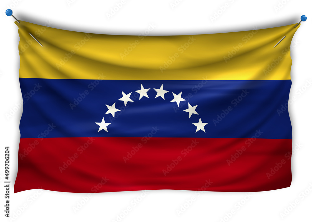 The official flag of Venezuela. Patriotic symbol, banner, element, background. The right colors. Venezuela wavy flag with really detailed fabric texture, exact size, illustration, 3D, pinned The official flag of Venezuela. Patriotic symbol, banner, element, background. The right colors. Venezuela wavy flag with really detailed fabric texture, exact size, illustration, 3D, pinned