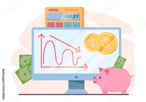 Budget contraction concept. Bankruptcy or financiall crisis with falling