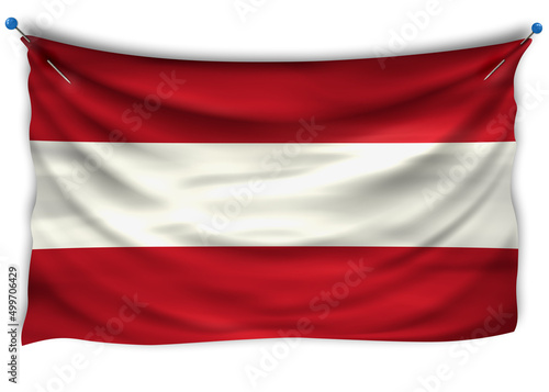 The official flag of Austria. Patriotic symbol, banner, element, background. The right colors. Austria wavy flag with really detailed fabric texture, exact size, illustration, 3D, pinned