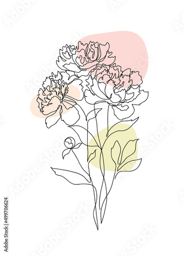 Beautiful peony flower. Line art concept design. Continuous line drawing. Stylized flower symbol. Vector illustration