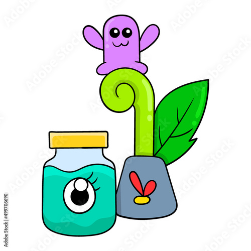 the eyes of a living monster are being hidden in a jar, doodle icon image kawaii