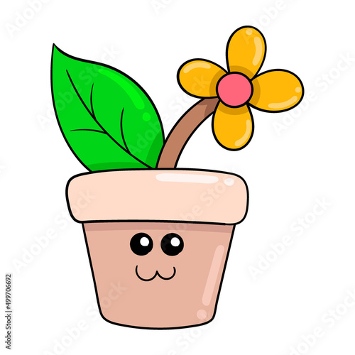 beautiful blooming sunflower pot, doodle icon image kawaii