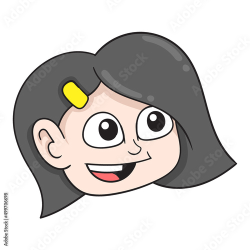head of a beautiful girl with short hair laughing happily, doodle icon image kawaii
