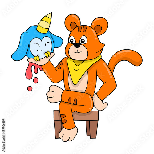 the tiger is sitting with his pet monster, doodle icon image kawaii