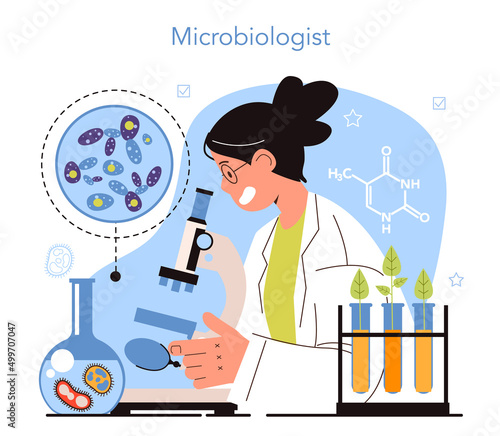 Diverse women in science concept. Female character, microbiologist study
