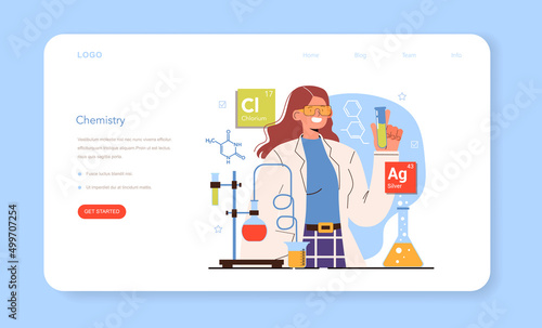 Diverse women in science web banner or landing page. Female chemist