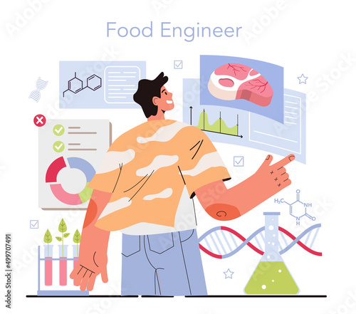 Bioengineering concept. Biotechnology for food engineering. Scientist study,