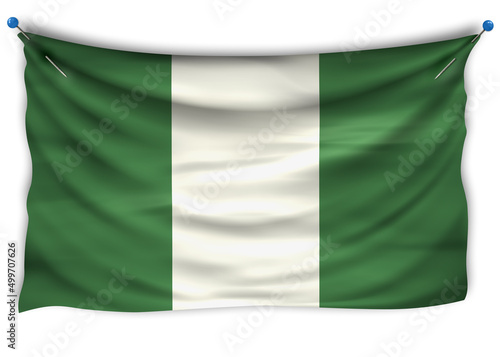 The official flag of  Nigeria. Patriotic symbol, banner, element, background. The right colors. Nigeria wavy flag with really detailed fabric texture, exact size, illustration, 3D, pinned