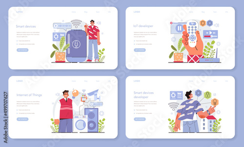Internet of things development web banner or landing page set.